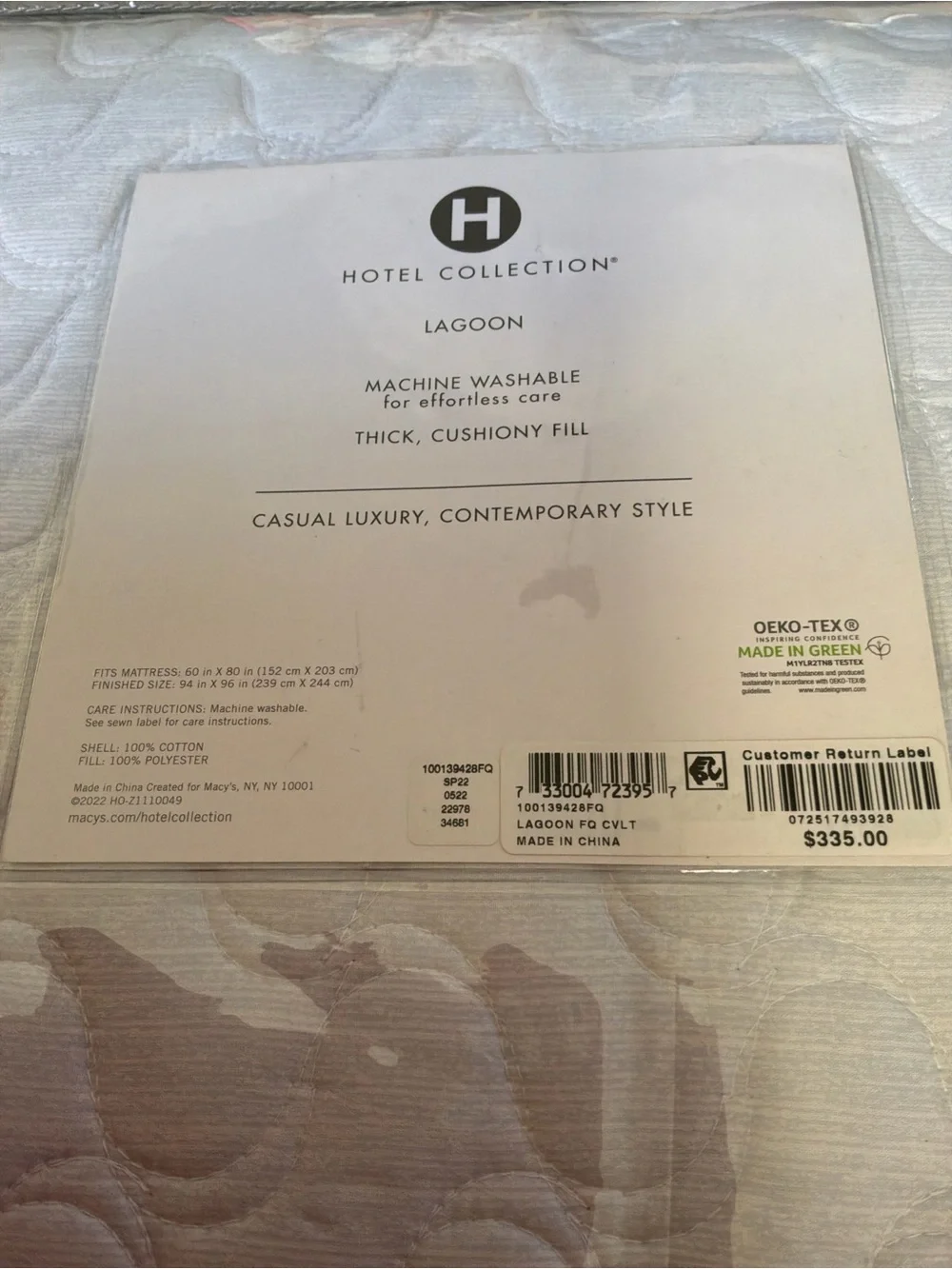 NWB Hotel Collection Lagoon Quilted Coverlet Full/Queen